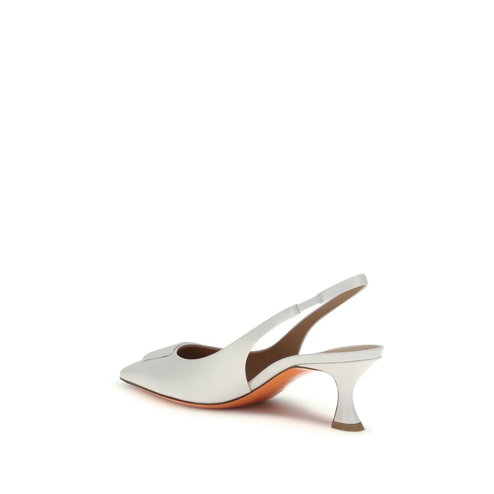 Santoni White Calf Leather Bos Taurus Mid Heel Pumps | Regal Royce