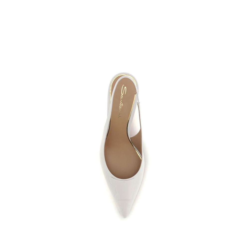 Santoni White Calf Leather Bos Taurus Mid Heel Pumps | Regal Royce