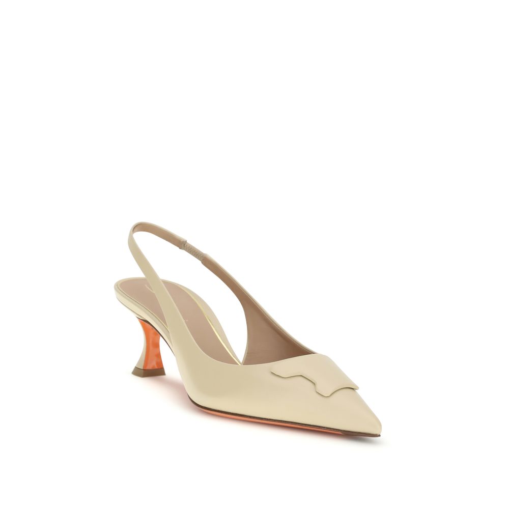 Santoni Beige Calf Leather Bos Taurus Mid Heel Pumps | Regal Royce