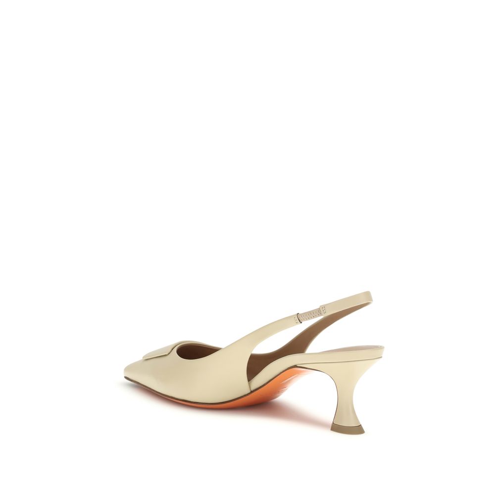 Santoni Beige Calf Leather Bos Taurus Mid Heel Pumps | Regal Royce