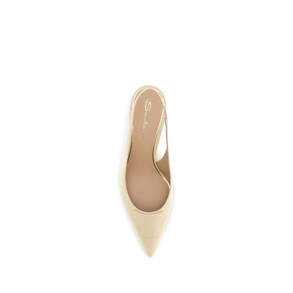 Santoni Beige Calf Leather Bos Taurus Mid Heel Pumps | Regal Royce