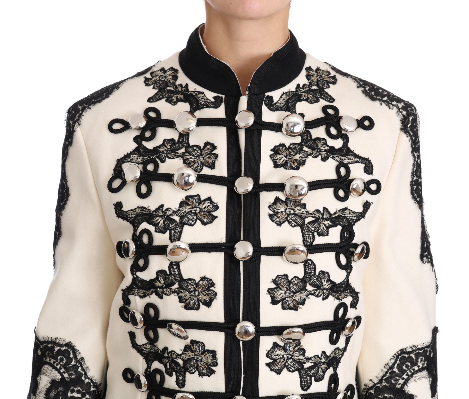 Dolce & Gabbana White Wool Black Floral Baroque Jacket | Regal Royce