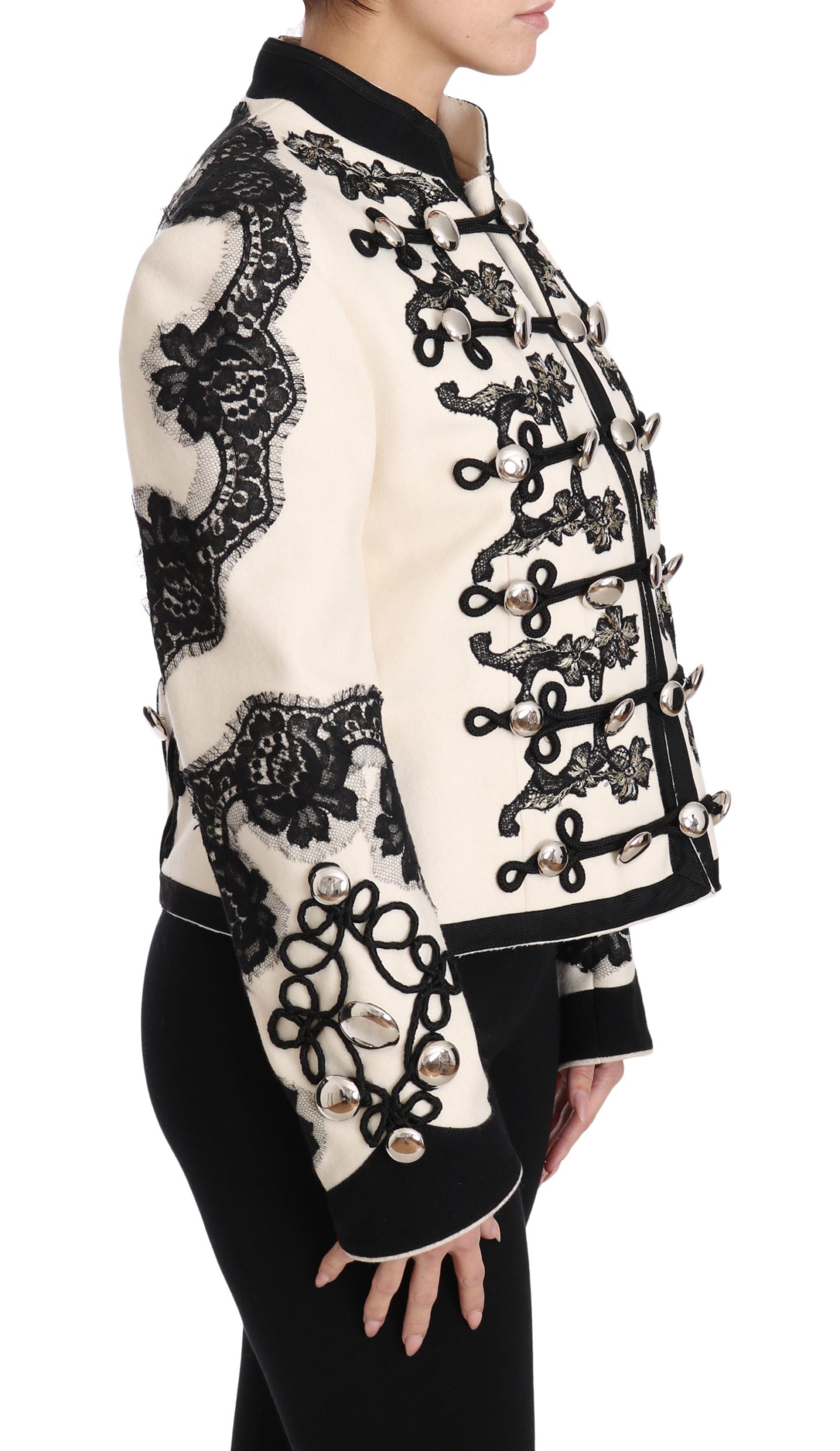 Dolce & Gabbana White Wool Black Floral Baroque Jacket | Regal Royce