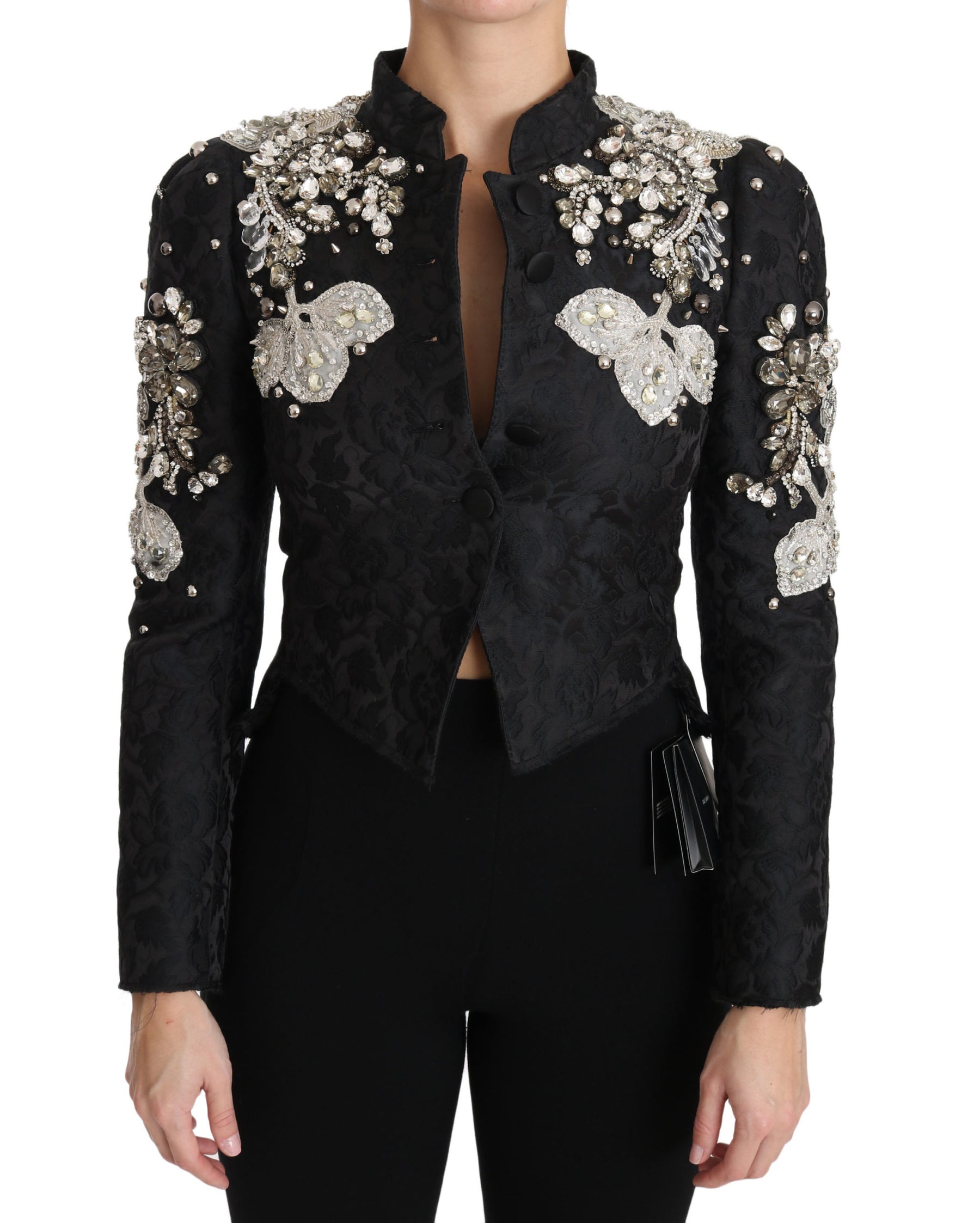 Dolce & Gabbana Black Jacquard Crystal Floral Jacket | Regal Royce