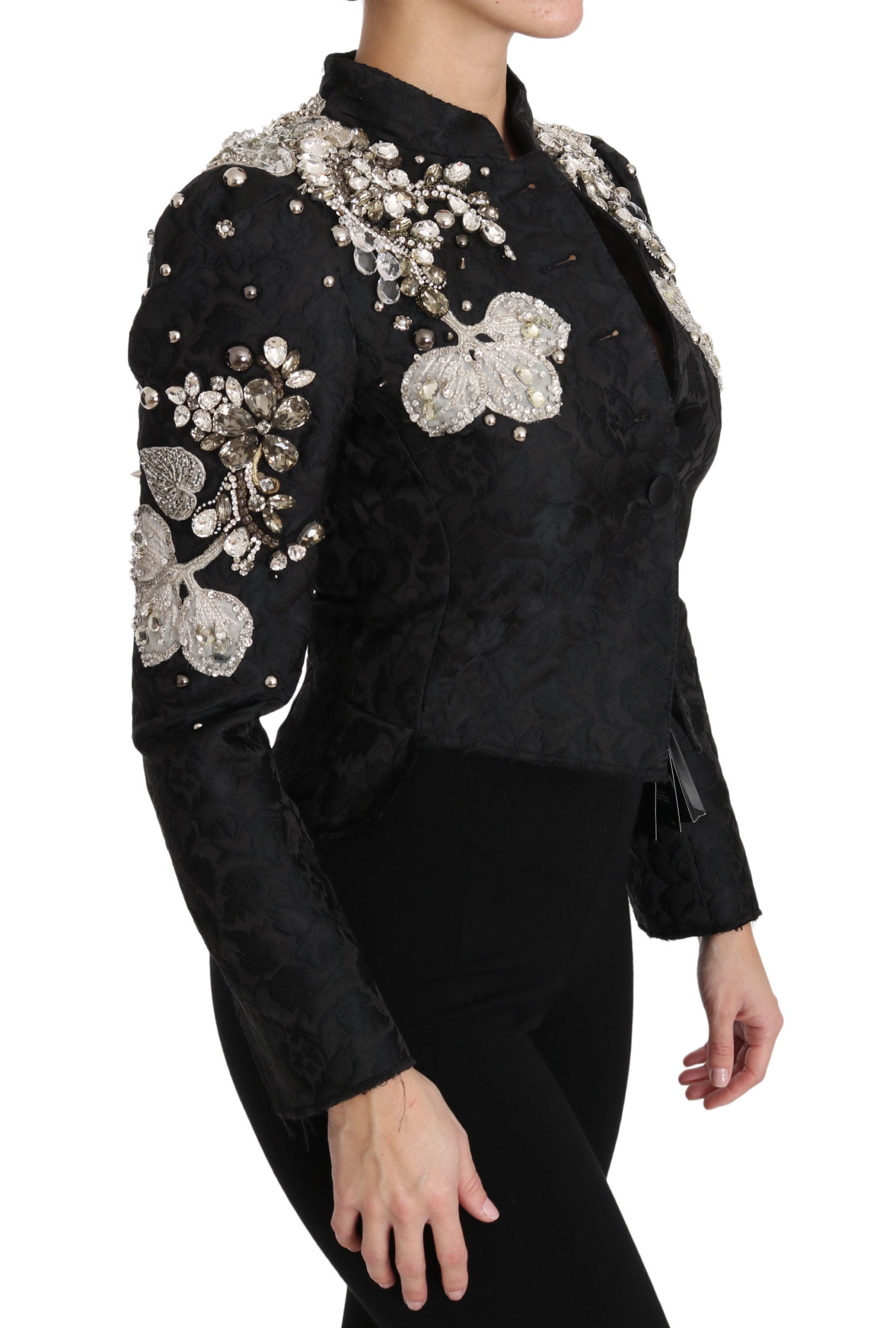 Dolce & Gabbana Black Jacquard Crystal Floral Jacket | Regal Royce
