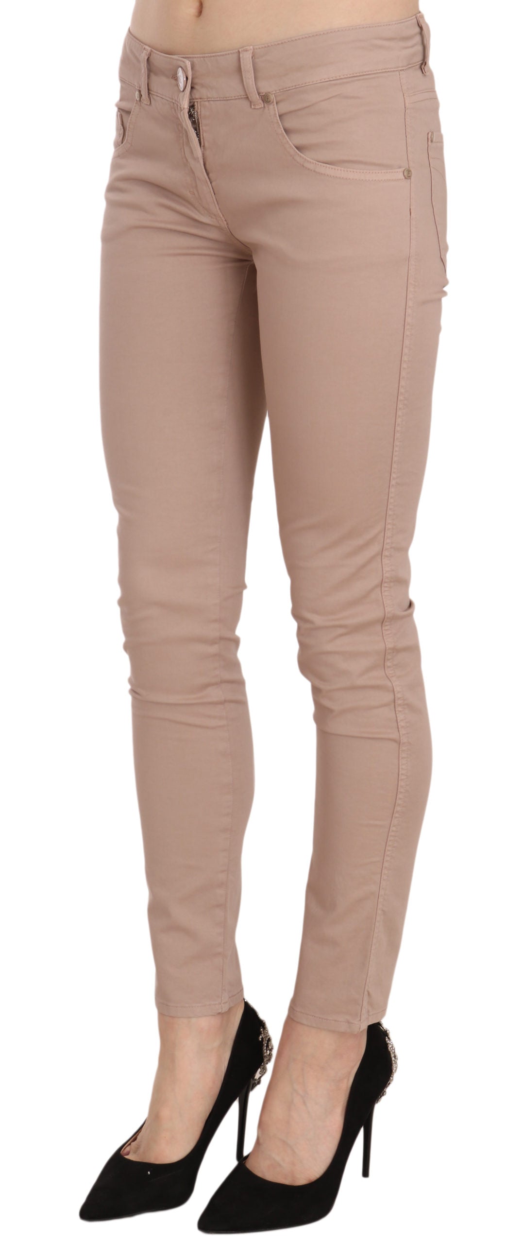 CRISTINAEFFE Brown Low Waist Slim Fit Skinny Cotton Pants | Regal Royce