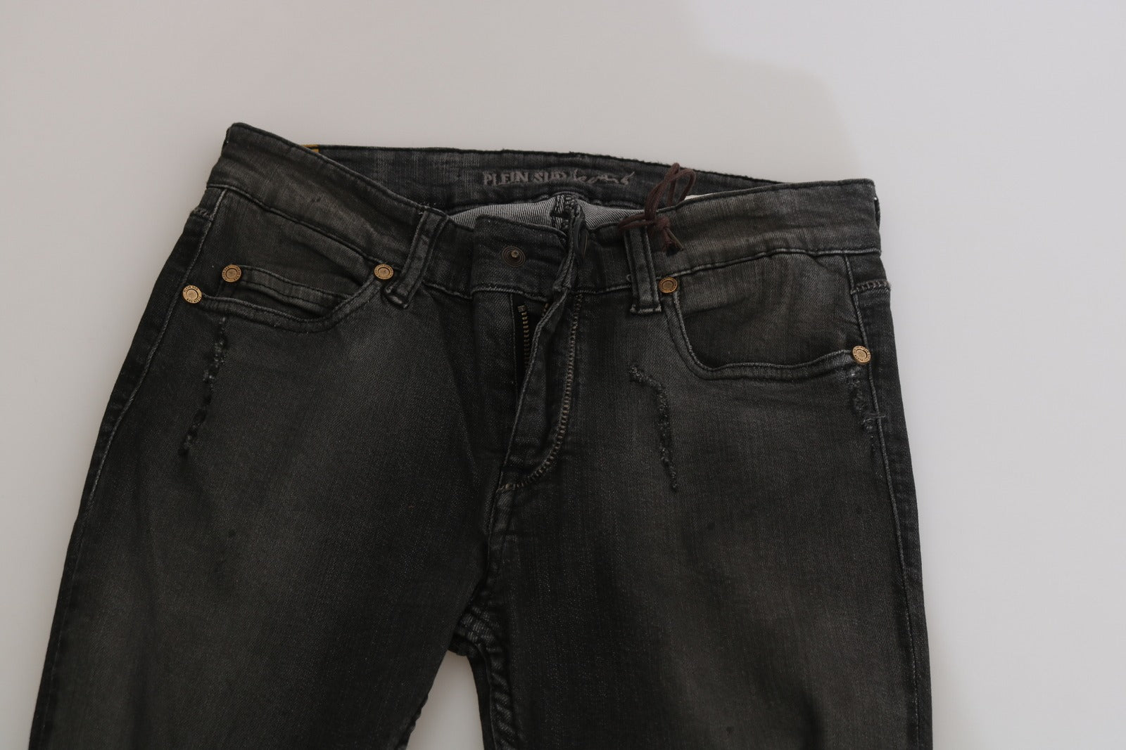 PLEIN SUD Cotton Black Washed Low Waist Skinny Denim Jeans | Regal Royce