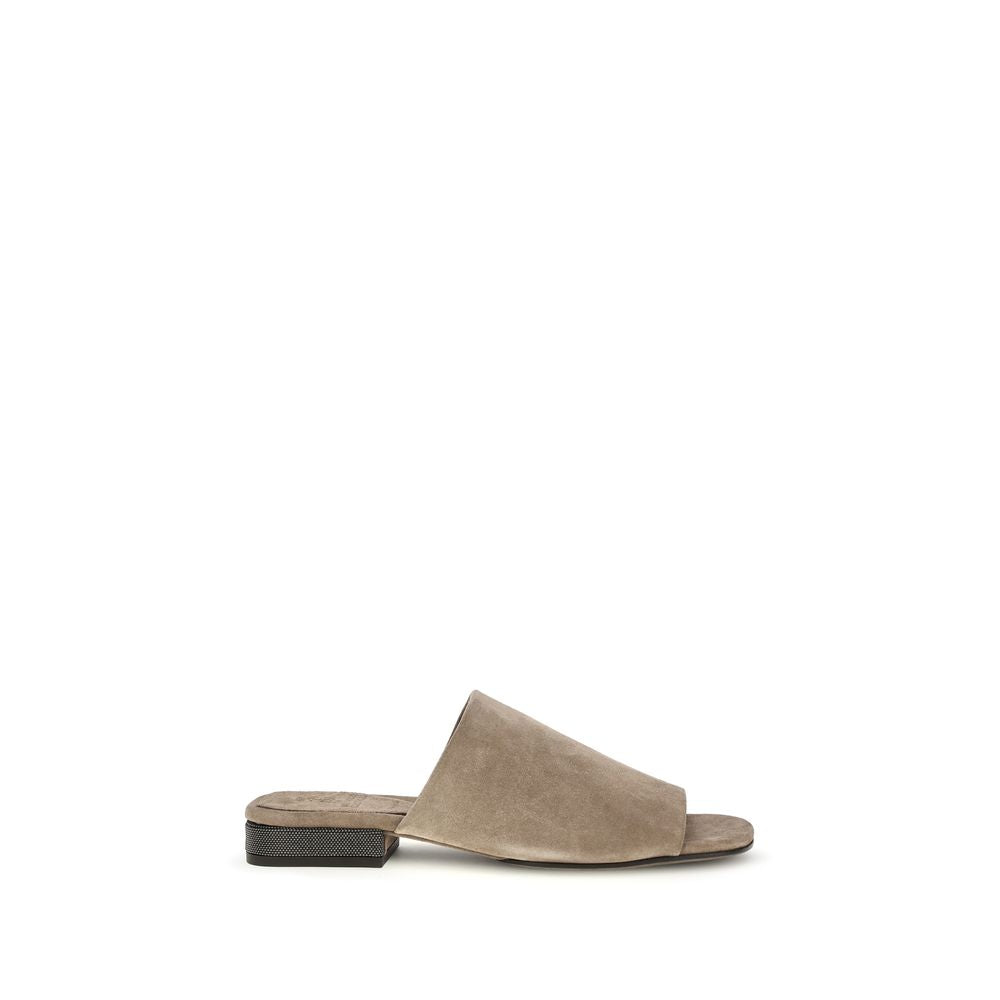 Brunello Cucinelli Gray Calf Leather Bos Taurus Sandals | Regal Royce