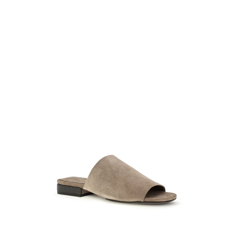 Brunello Cucinelli Gray Calf Leather Bos Taurus Sandals | Regal Royce