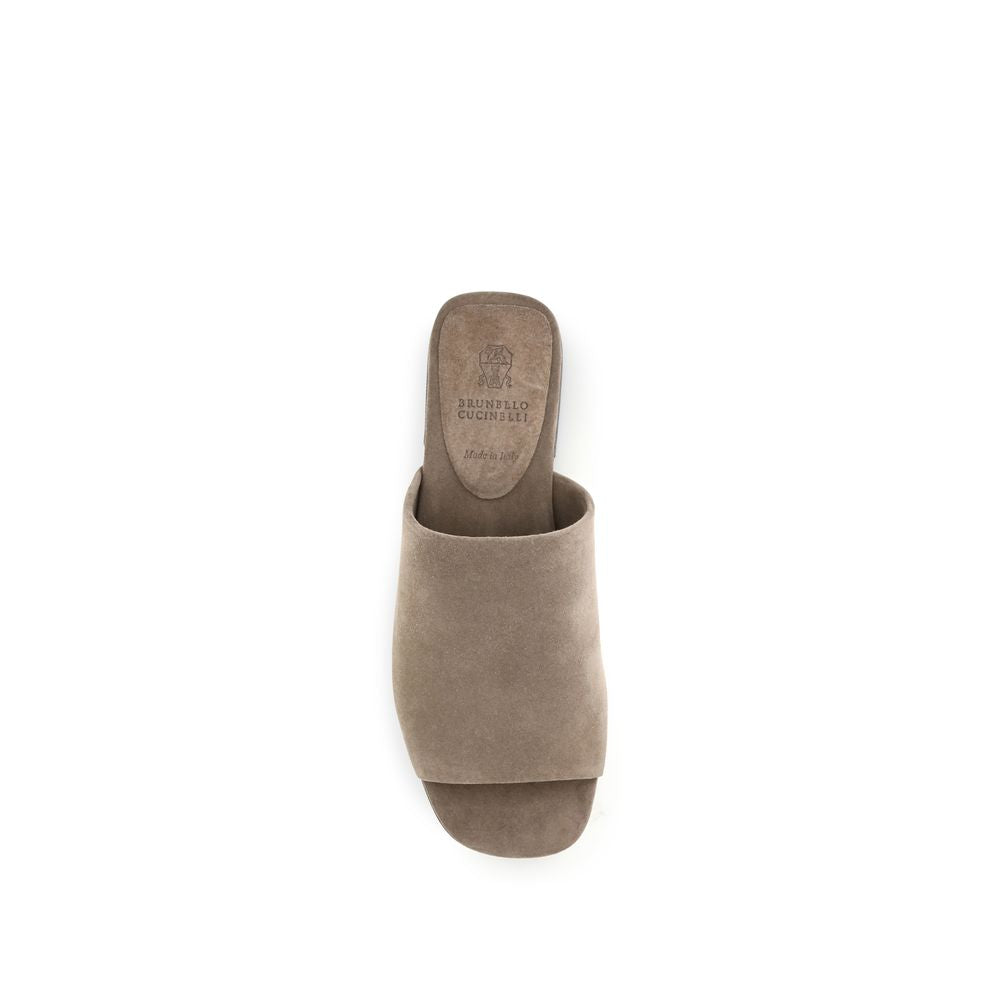 Brunello Cucinelli Gray Calf Leather Bos Taurus Sandals | Regal Royce