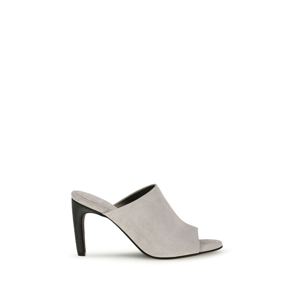 Brunello Cucinelli Gray Calf Leather Bos Taurus Mules | Regal Royce