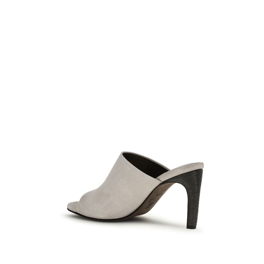 Brunello Cucinelli Gray Calf Leather Bos Taurus Mules | Regal Royce
