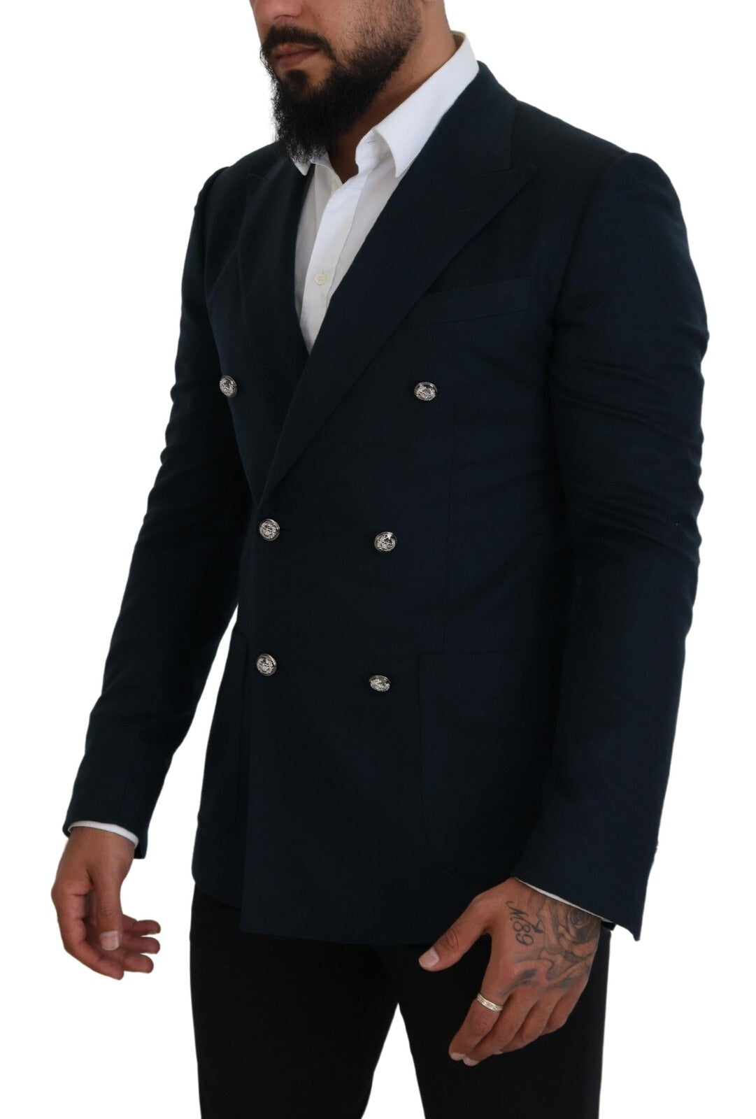 Dolce & Gabbana Blue Double Breasted Formal Coat Blazer | Regal Royce