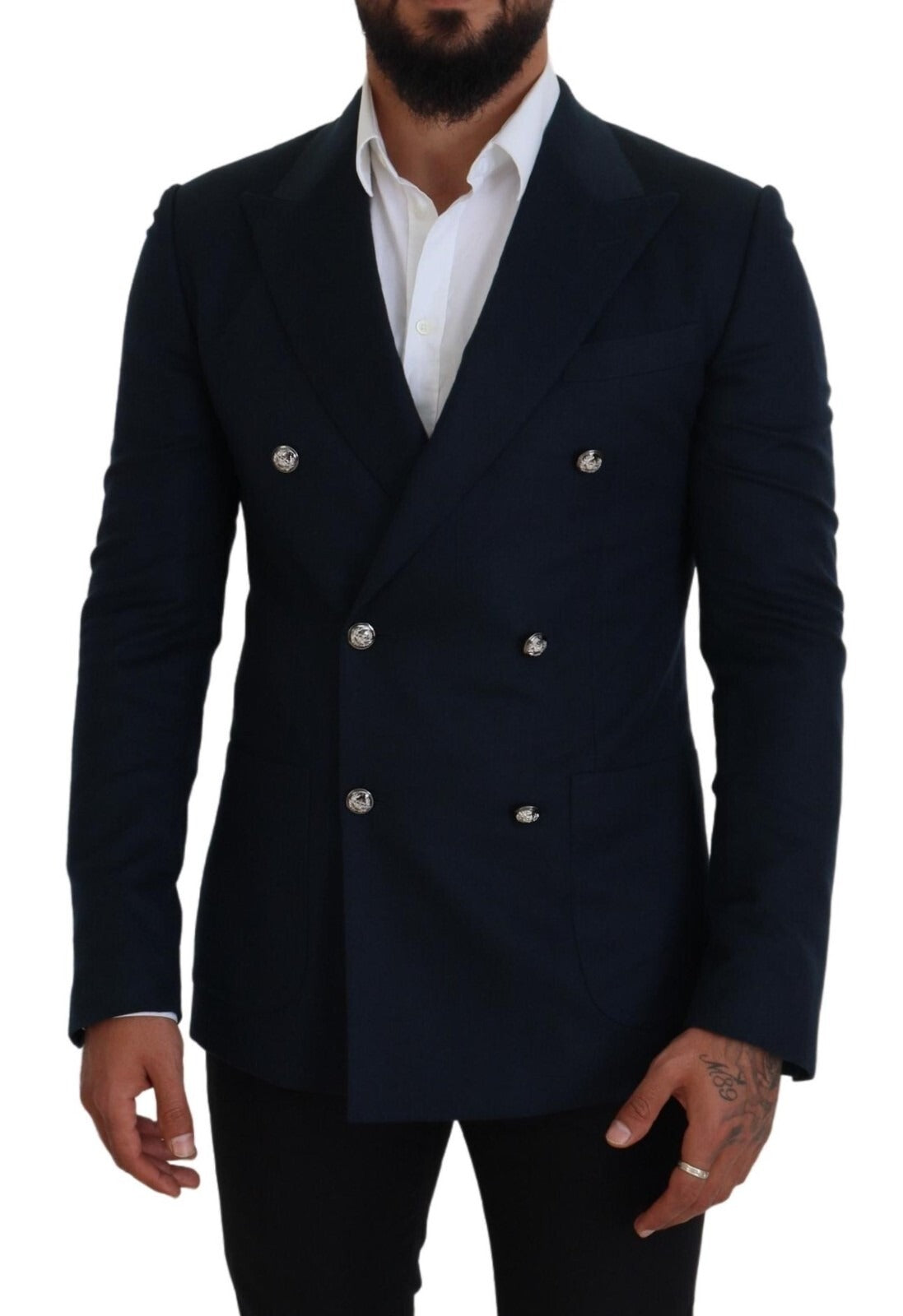Dolce & Gabbana Blue Double Breasted Formal Coat Blazer | Regal Royce
