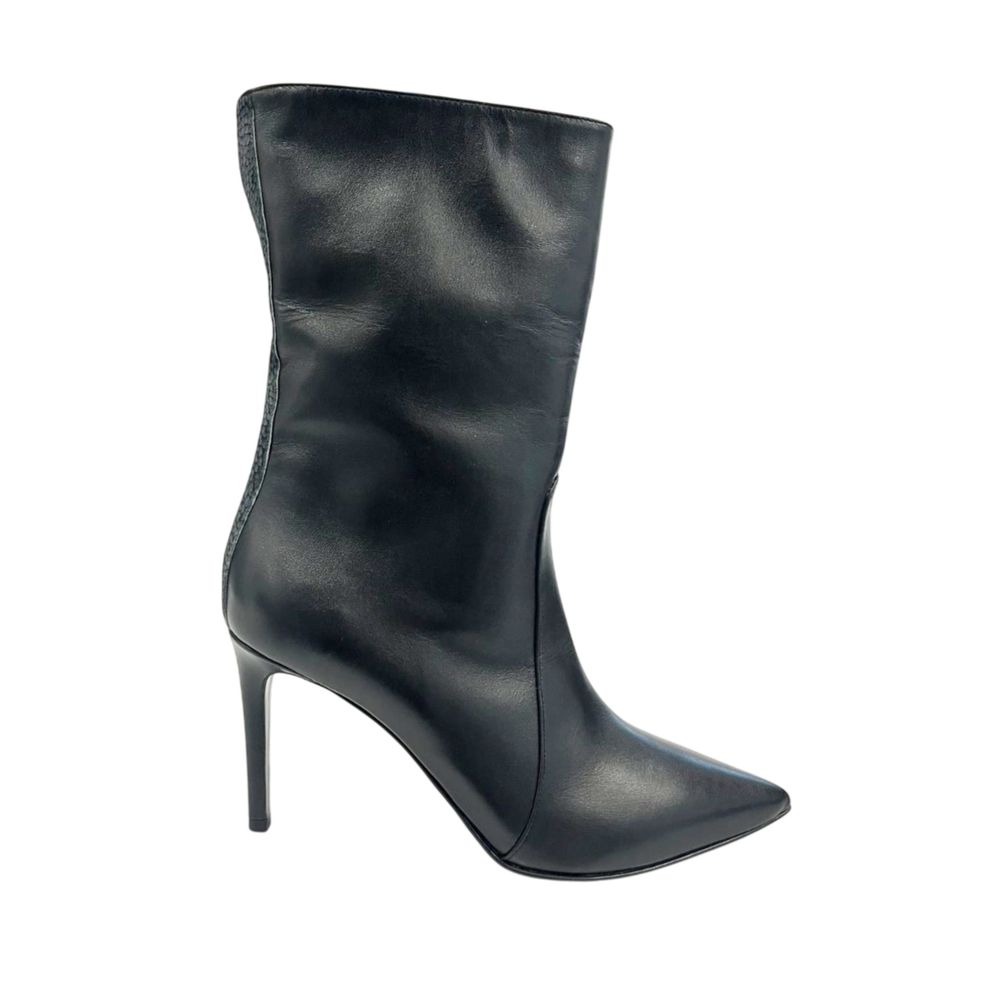 Borbonese Black Leather Women Boot with Stiletto Heel | Regal Royce