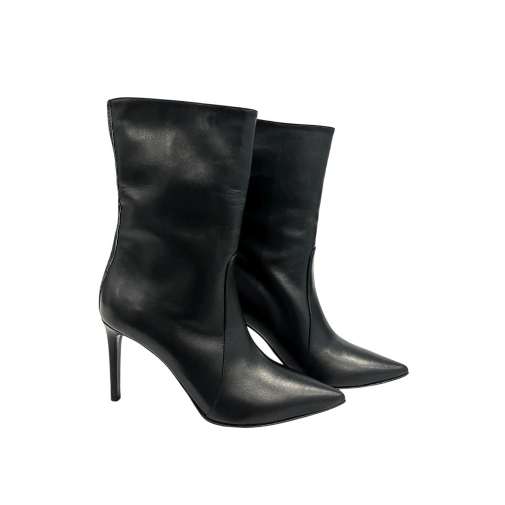 Borbonese Black Leather Women Boot with Stiletto Heel | Regal Royce