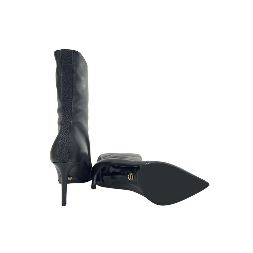 Borbonese Black Leather Women Boot with Stiletto Heel | Regal Royce