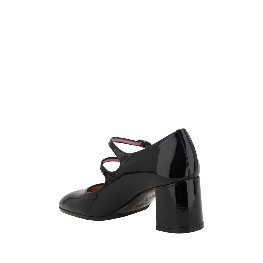 Carel Paris Black Calf Leather Bos Taurus Mid Heel Pumps | Regal Royce