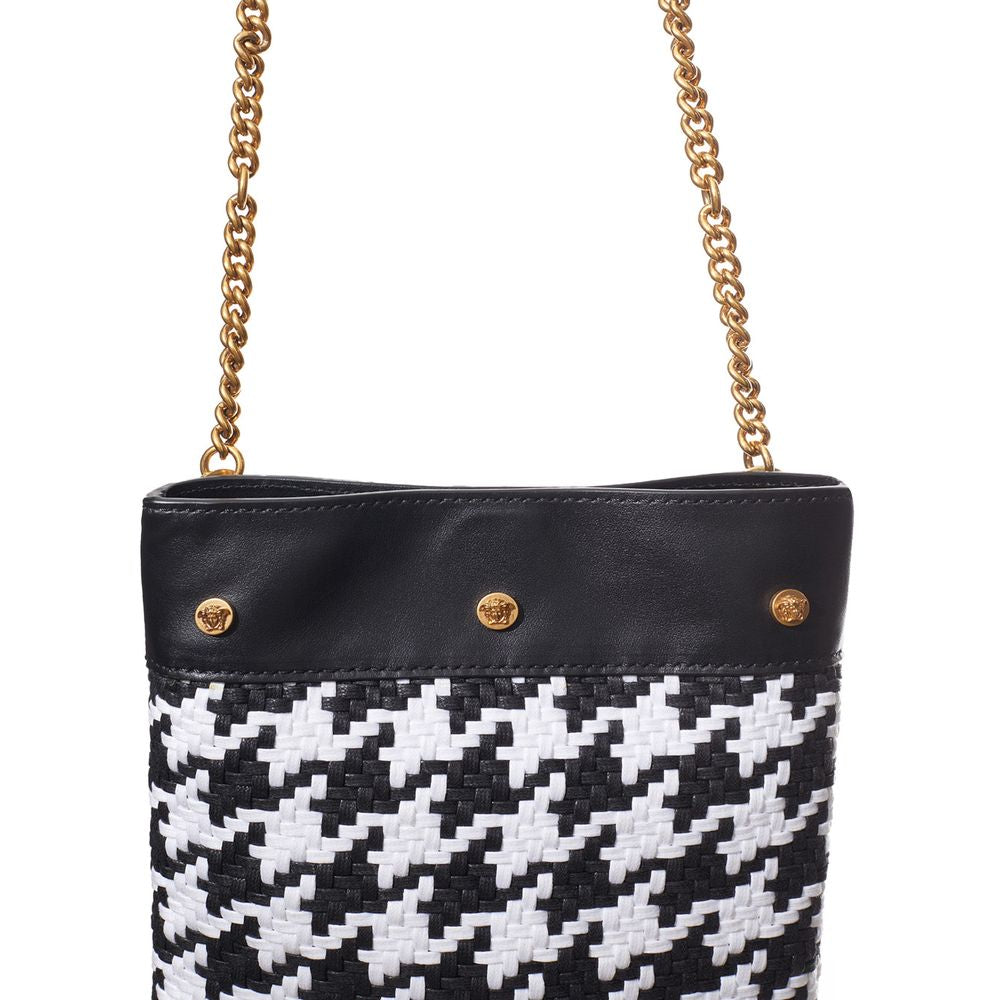 Versace Black And White Leather And Textile Shoulder Bag | Regal Royce