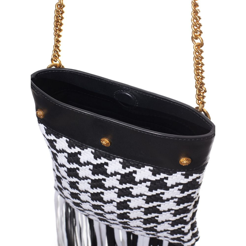 Versace Black And White Leather And Textile Shoulder Bag | Regal Royce