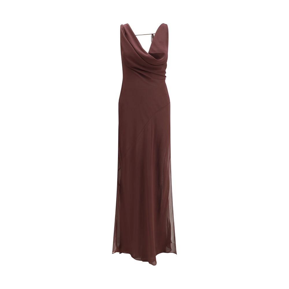 The Andamane Brown Silk Long Dress | Regal Royce