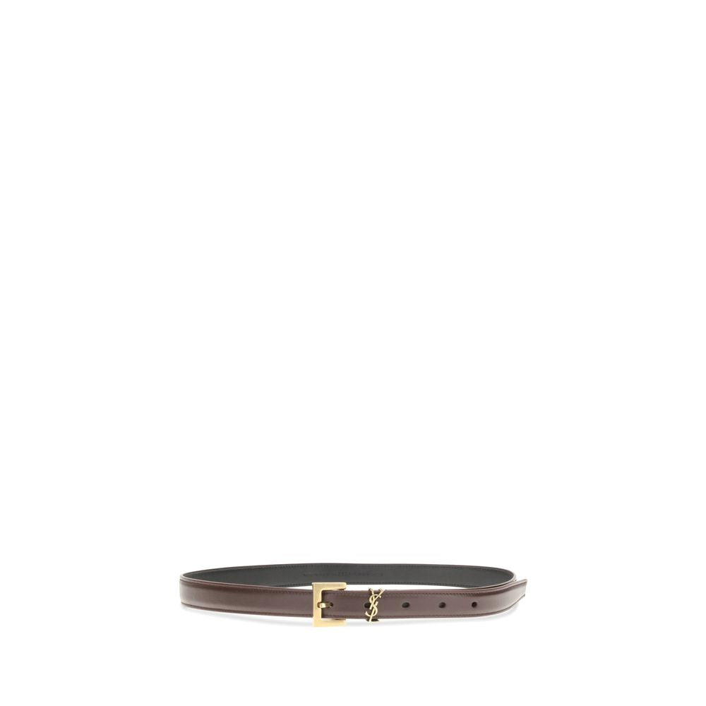 Saint Laurent Brown Calf Leather Bos Taurus Thin Belt | Regal Royce