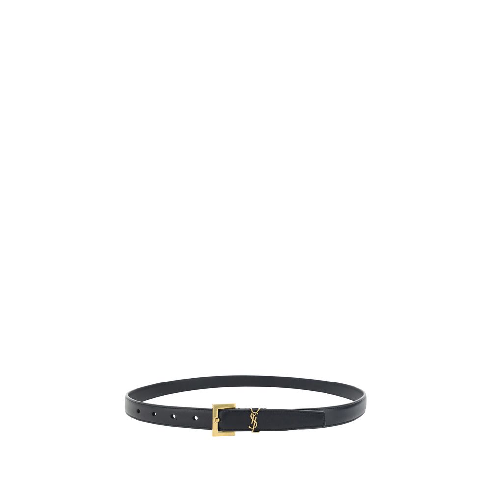 Saint Laurent Black Calf Leather Bos Taurus Thin Belt | Regal Royce