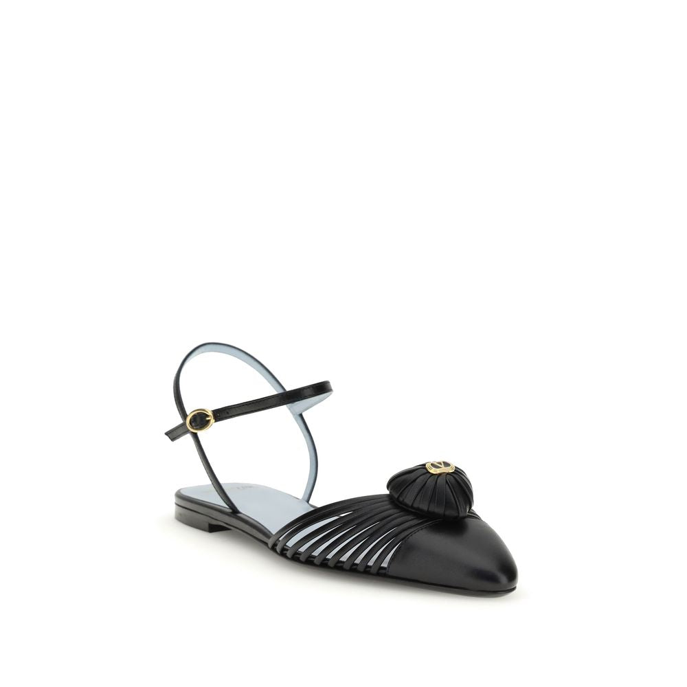 Valentino Garavani Black Calf Leather Bos Taurus Ballet Flats | Regal Royce