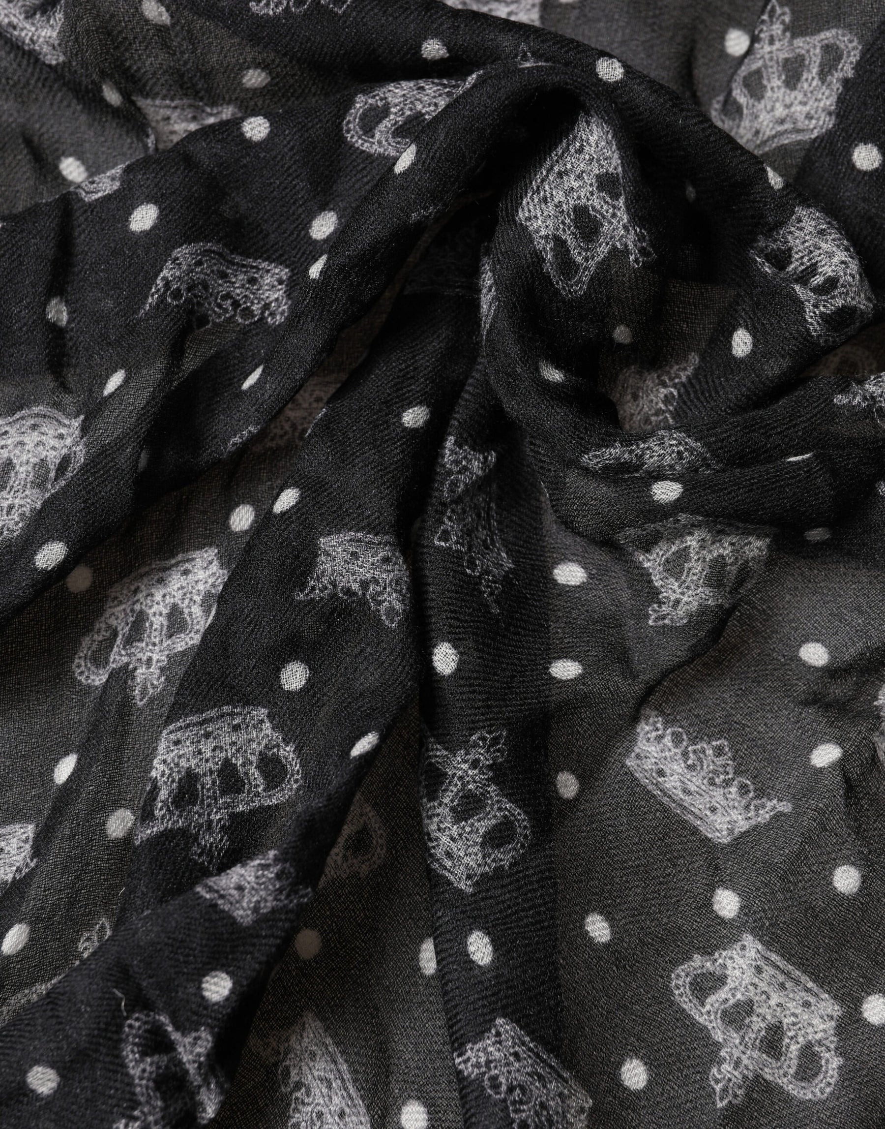 Dolce & Gabbana Black Wool Crown Print Fringe Neck Wrap 180cm x 65cm Scarf | Regal Royce