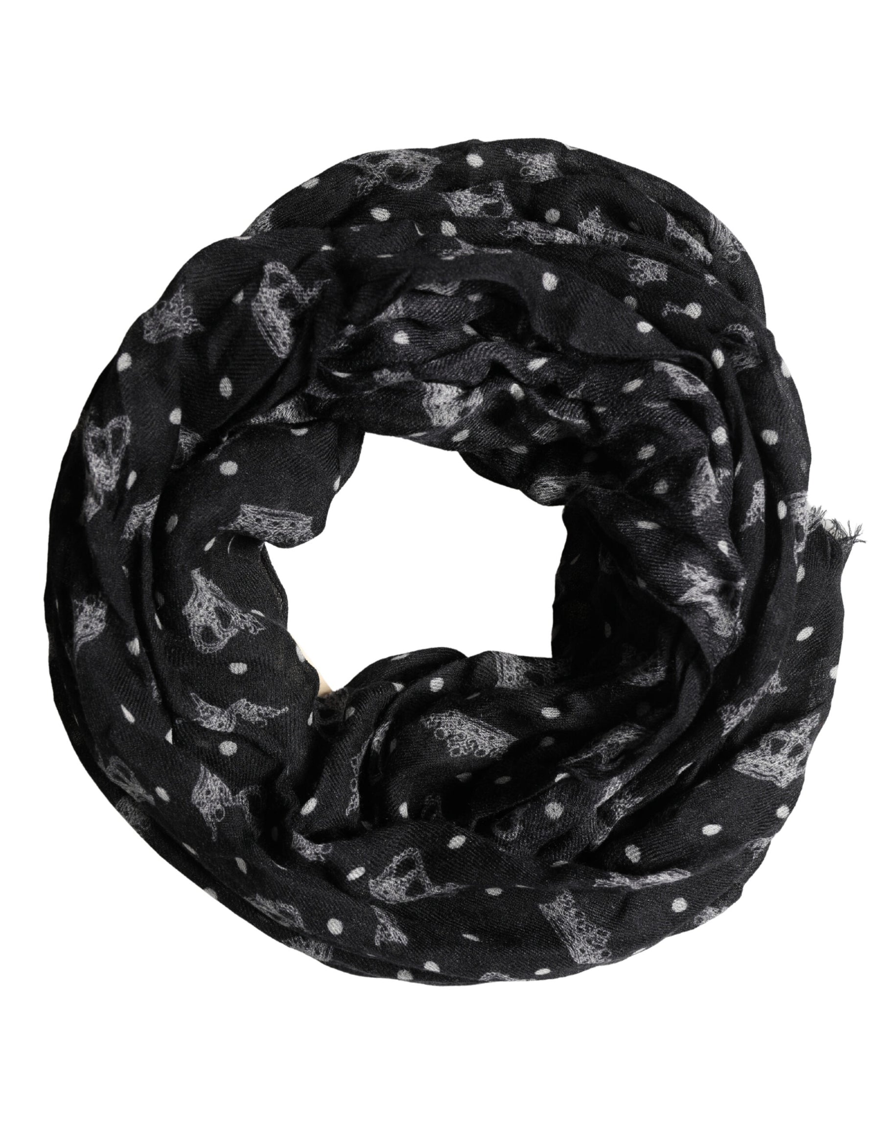 Dolce & Gabbana Black Wool Crown Print Fringe Neck Wrap 180cm x 65cm Scarf | Regal Royce