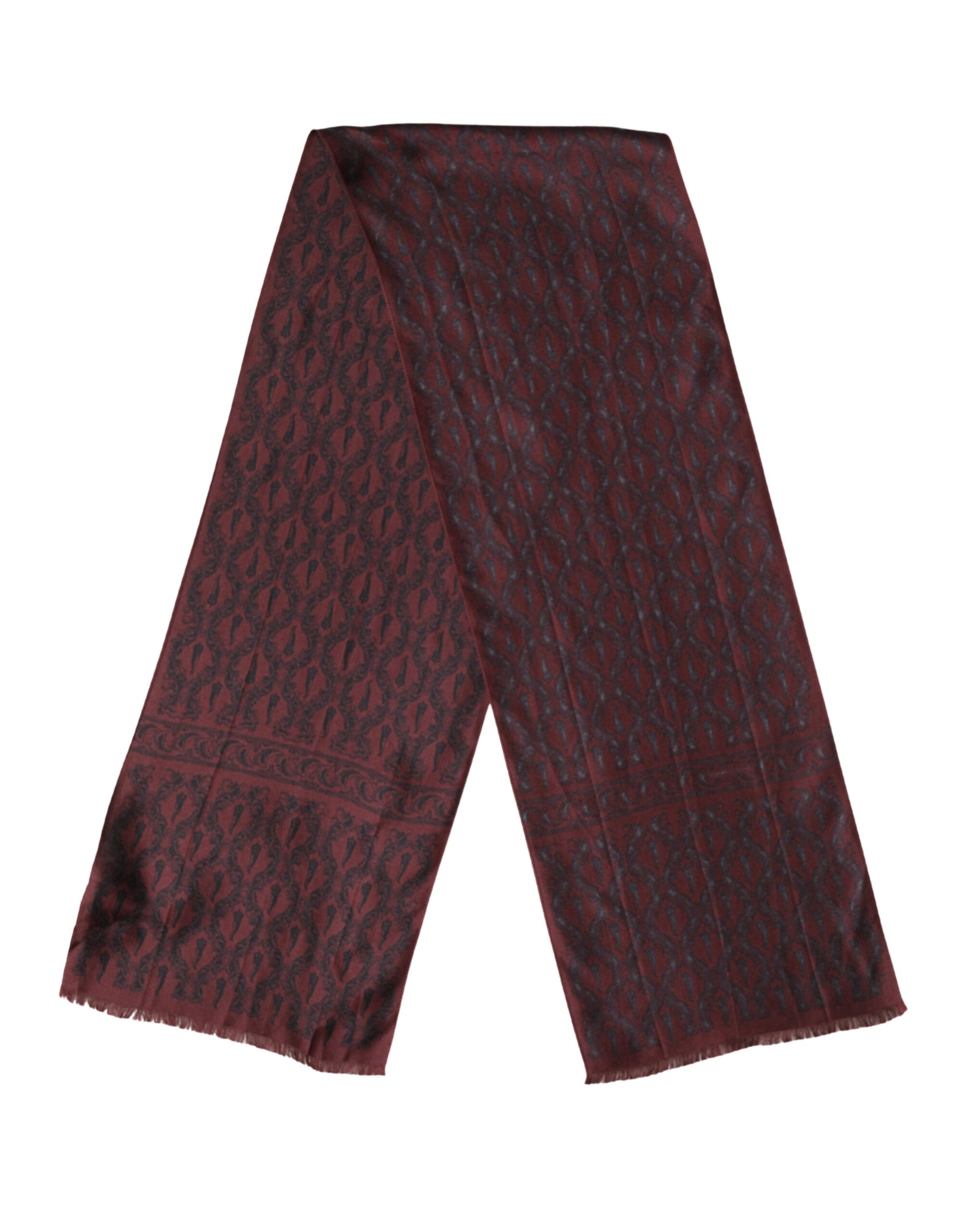 Dolce & Gabbana Burgundy Black Silk Paisley Foulard 135cm X 22cm  Scarf | Regal Royce