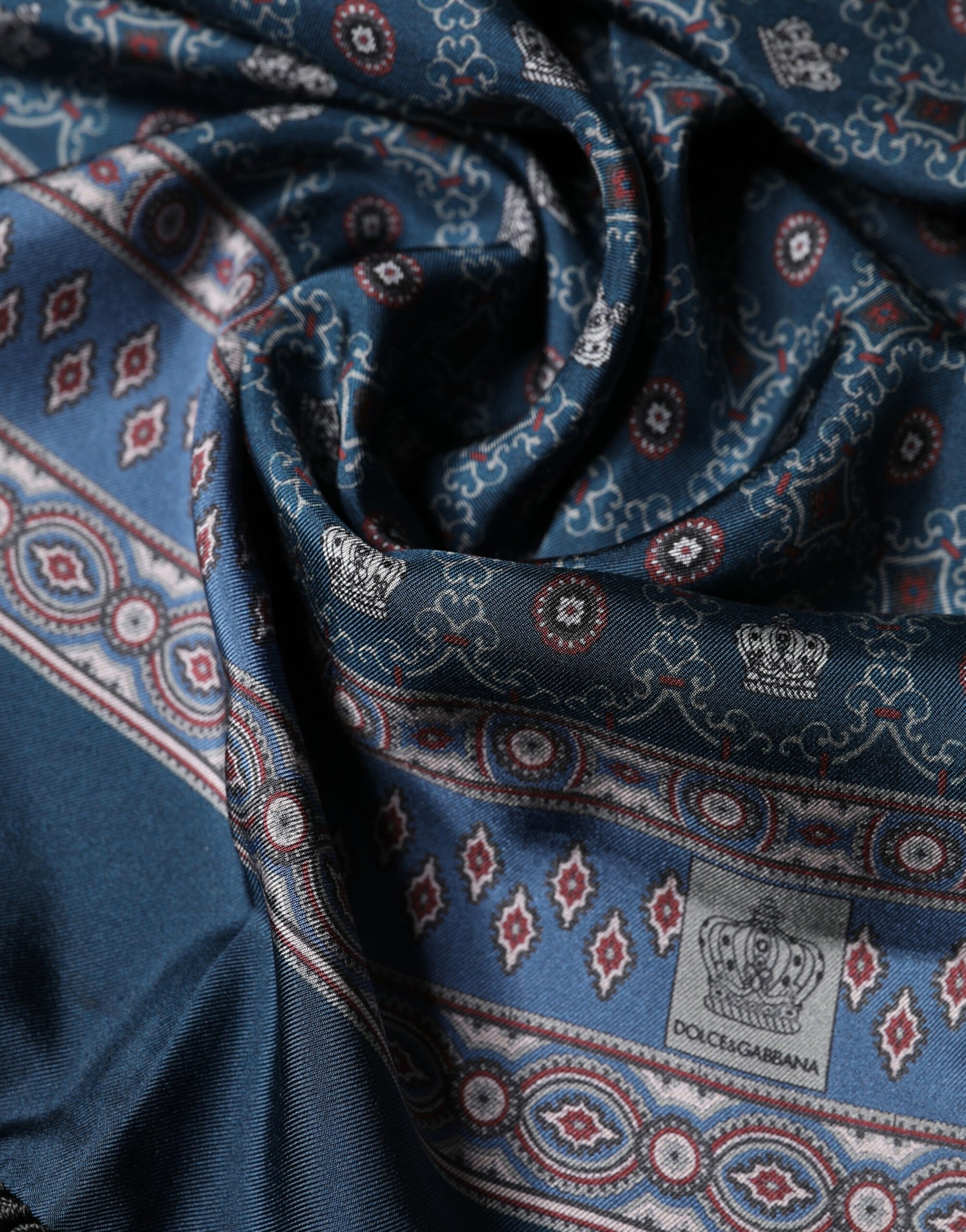 Dolce & Gabbana Blue Silk Crown Geometric Wrap Foulard 184cm X 33cm Scarf | Regal Royce