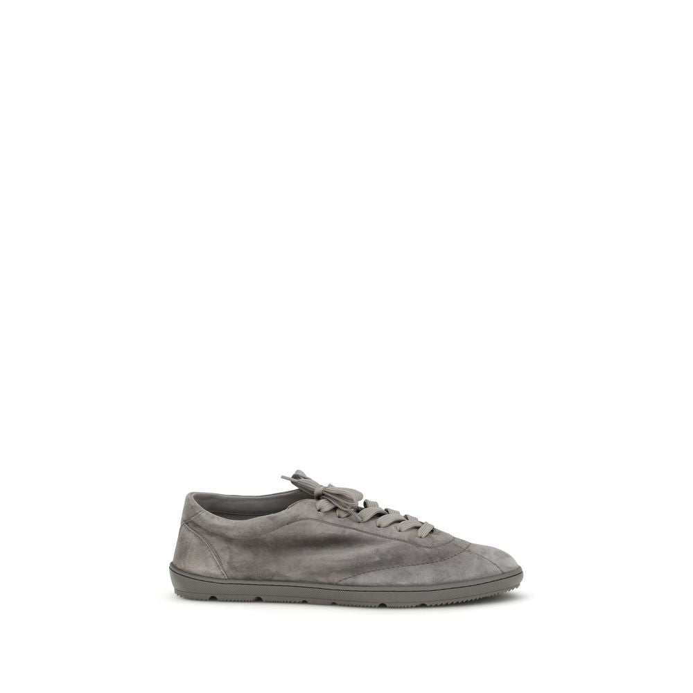 Brunello Cucinelli Gray Calf Leather Bos Taurus Low Top Sneakers | Regal Royce