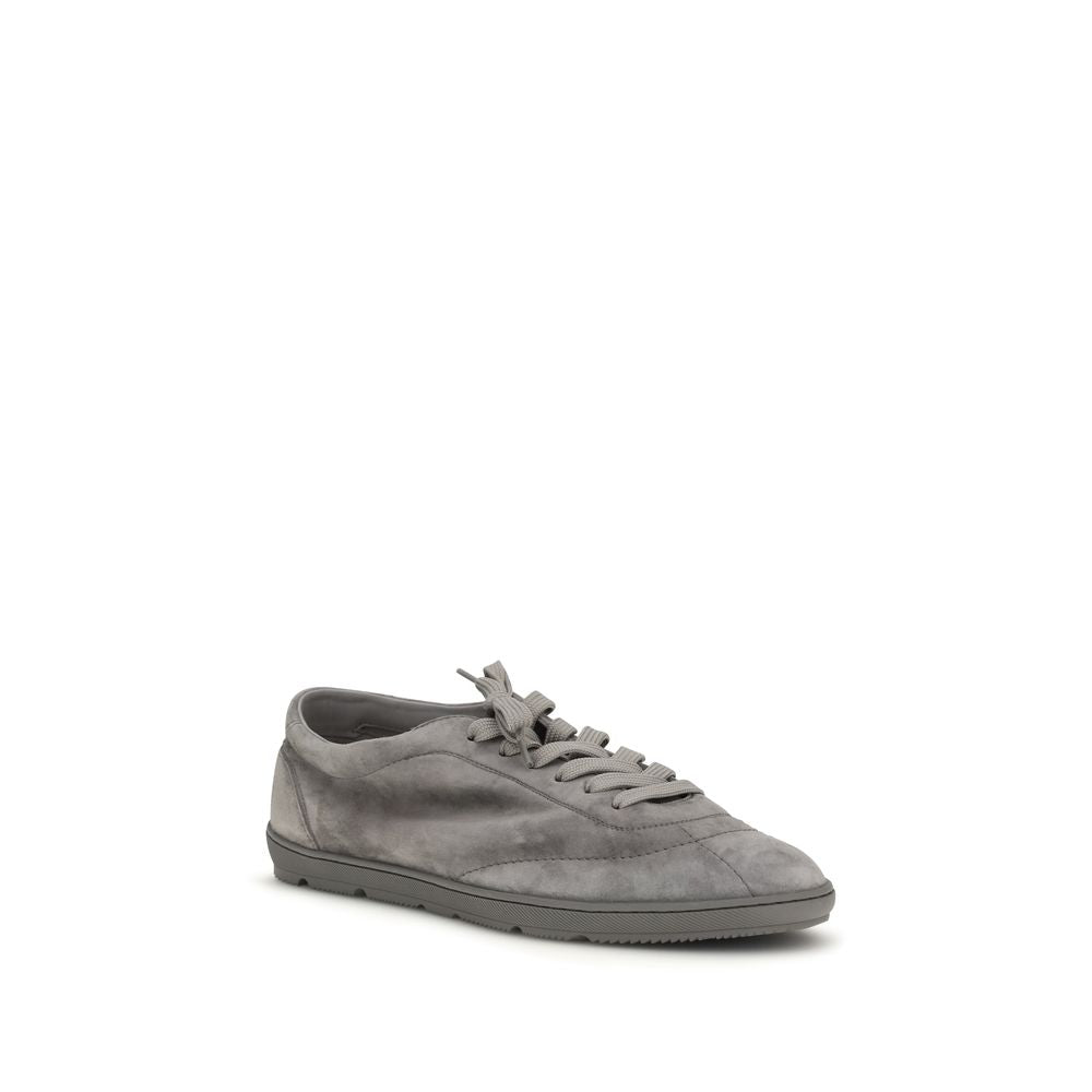 Brunello Cucinelli Gray Calf Leather Bos Taurus Low Top Sneakers | Regal Royce