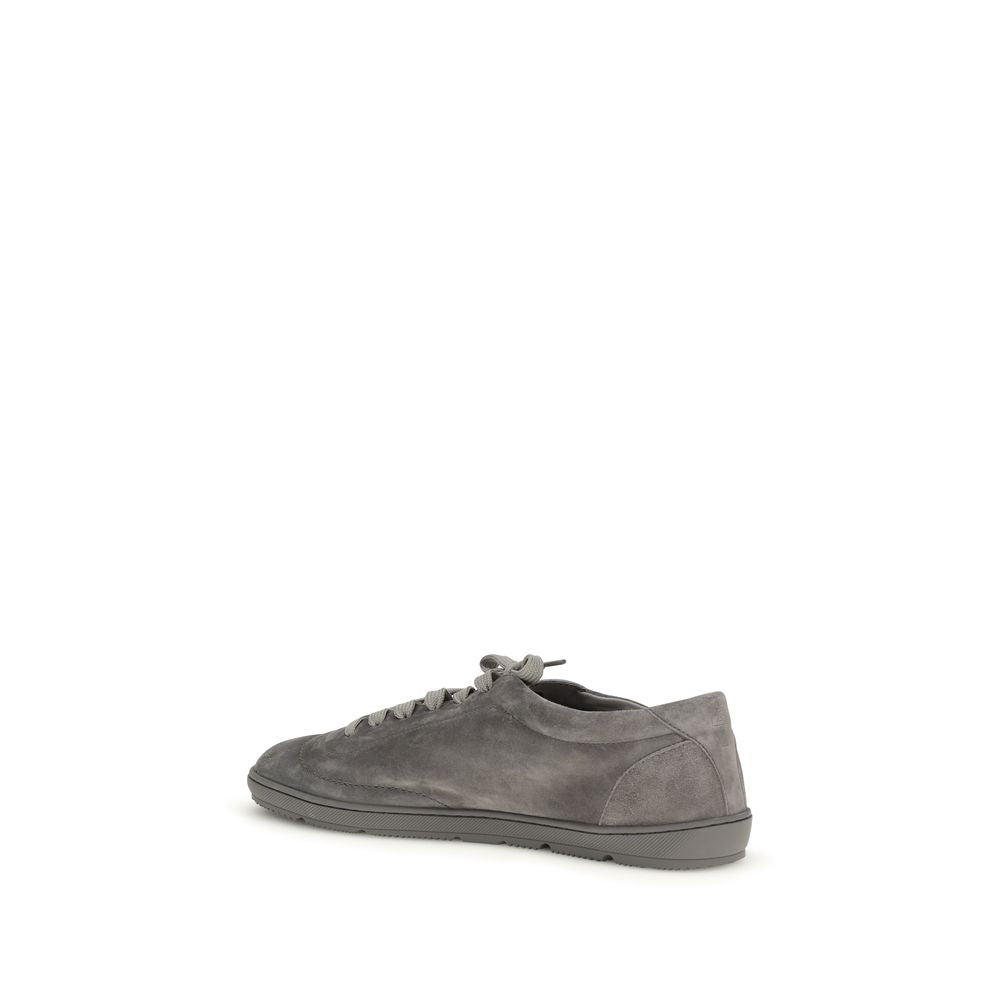 Brunello Cucinelli Gray Calf Leather Bos Taurus Low Top Sneakers | Regal Royce