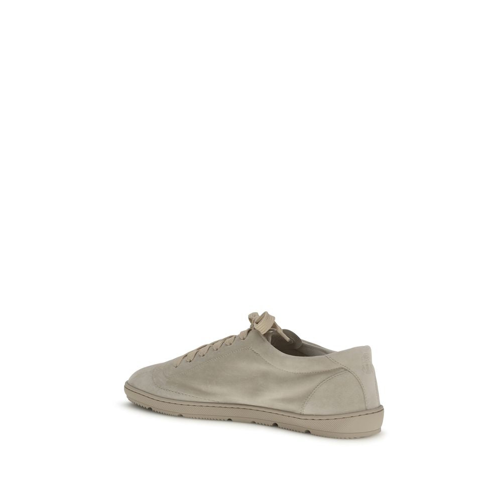 Brunello Cucinelli Beige Calf Leather Bos Taurus Low Top Sneakers | Regal Royce