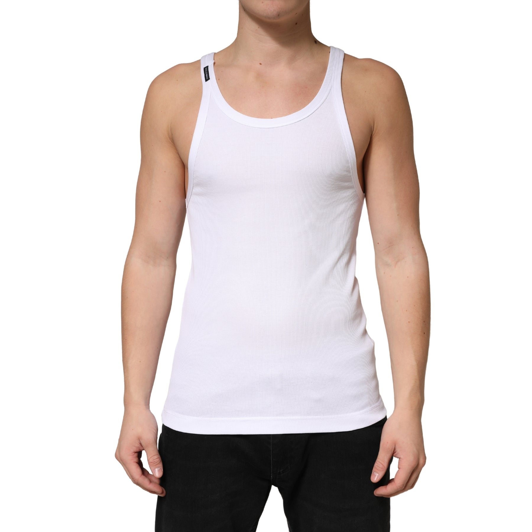 Dolce & Gabbana White Ribbed Cotton Sleeveless Tank Top T-shirt | Regal Royce