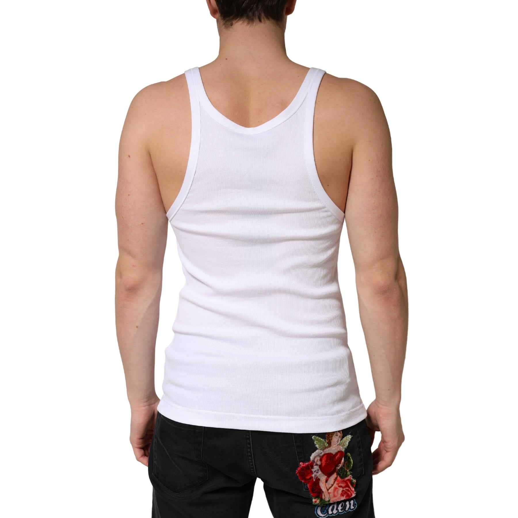 Dolce & Gabbana White Ribbed Cotton Sleeveless Tank Top T-shirt | Regal Royce