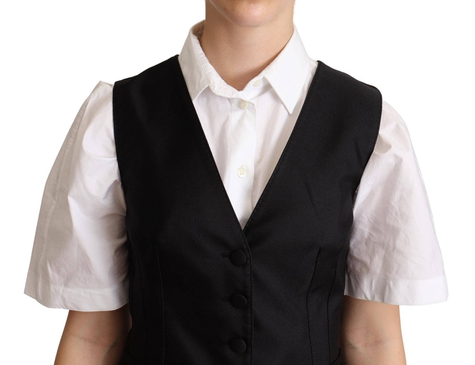 Dolce & Gabbana Solid Black Silk Sleeveless Waistcoat Vest Top | Regal Royce