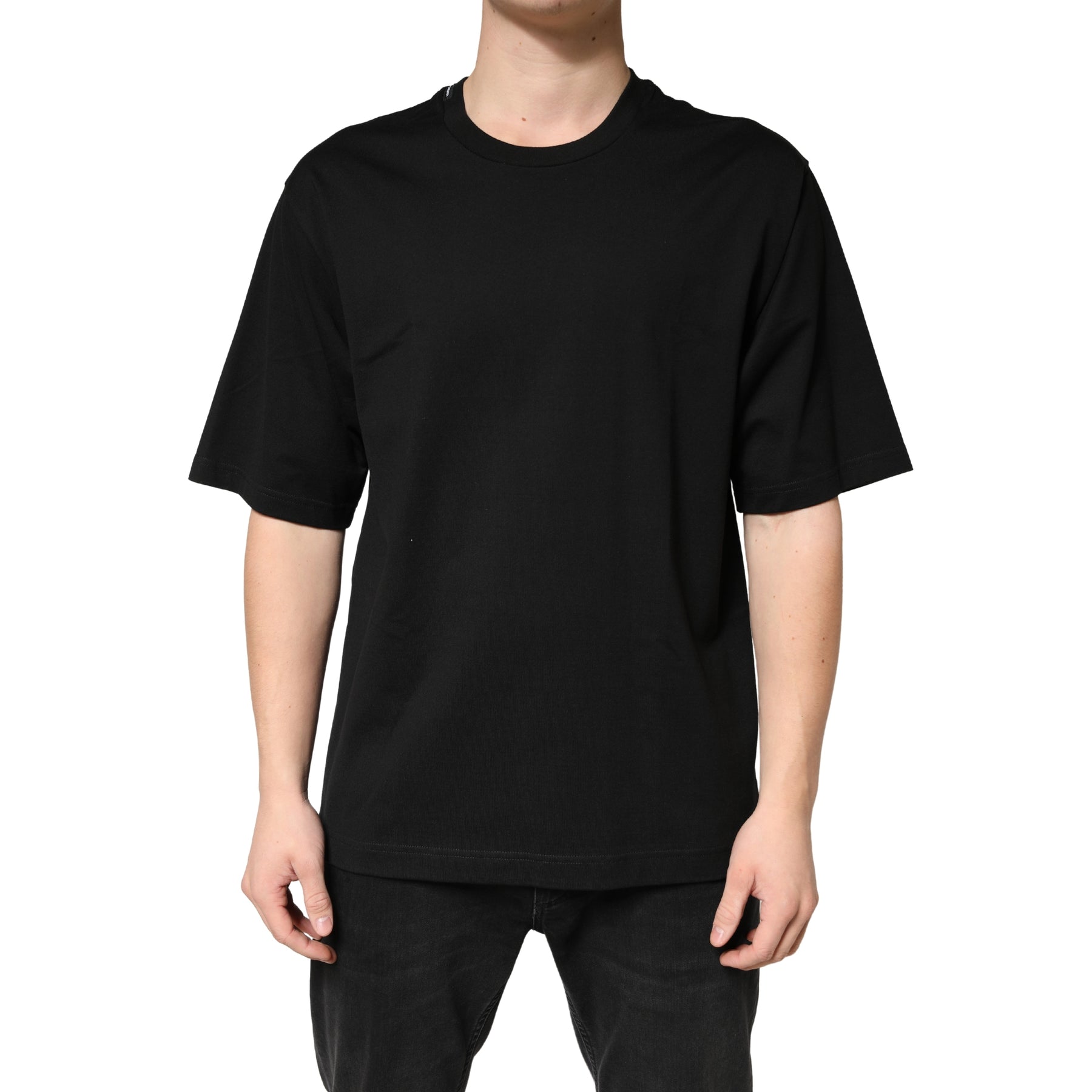 Dolce & Gabbana Black Cotton Crewneck Short Sleeve T-Shirt | Regal Royce