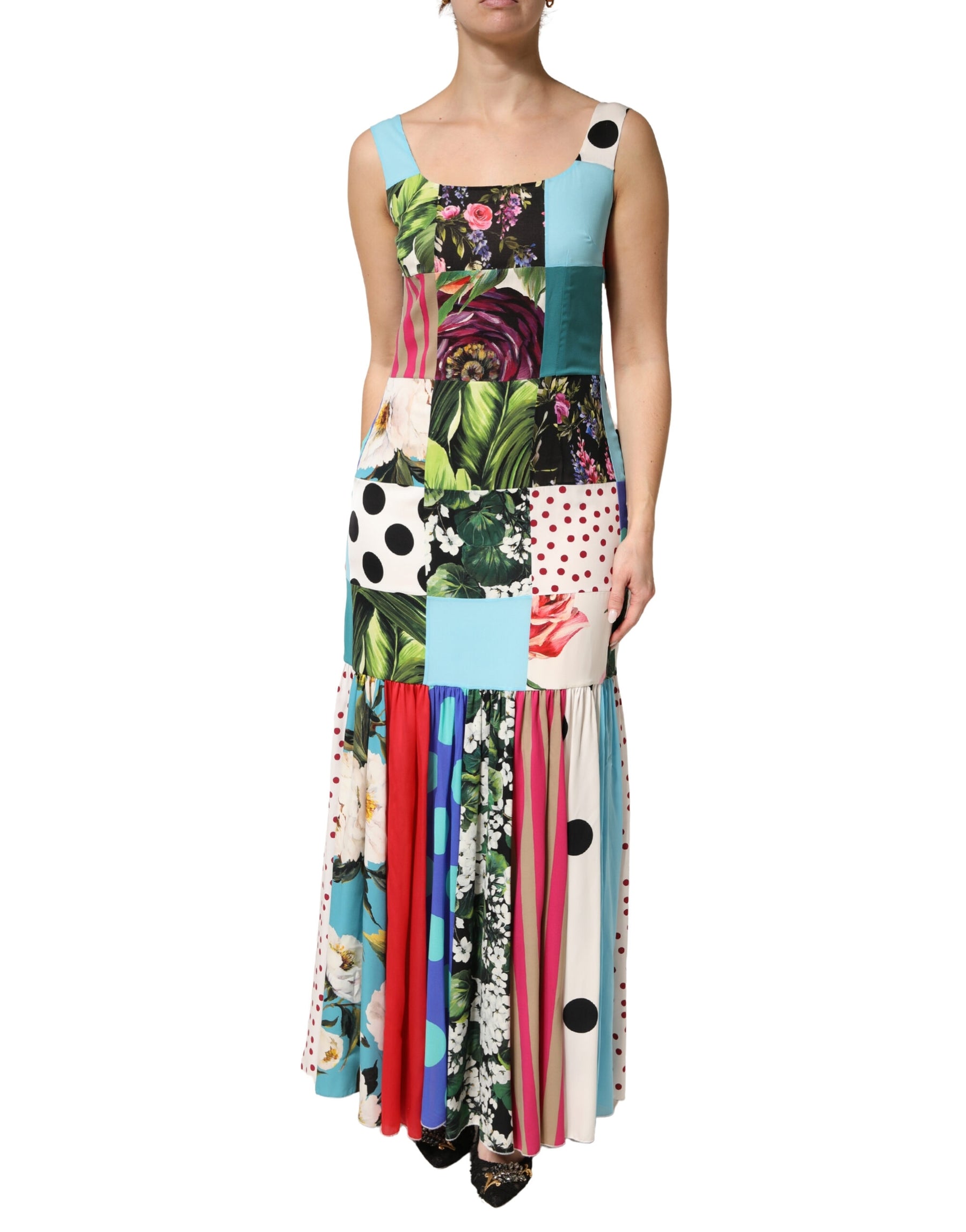 Dolce & Gabbana Multicolor Patchwork Silk Sleeveless Dress | Regal Royce