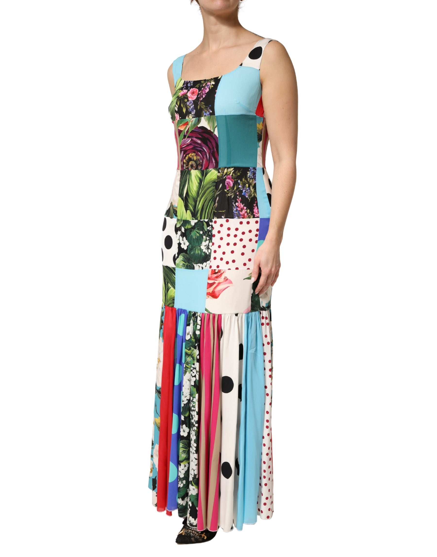 Dolce & Gabbana Multicolor Patchwork Silk Sleeveless Dress | Regal Royce