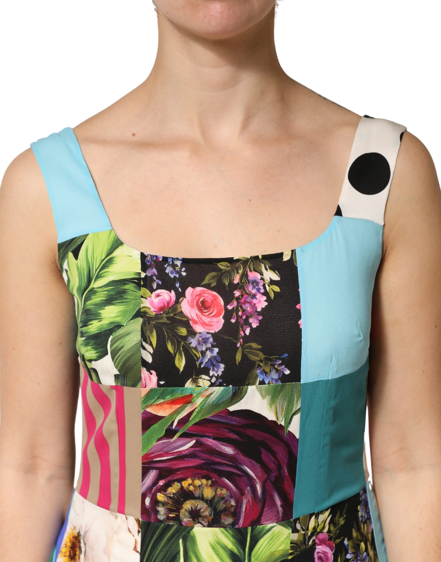 Dolce & Gabbana Multicolor Patchwork Silk Sleeveless Dress | Regal Royce