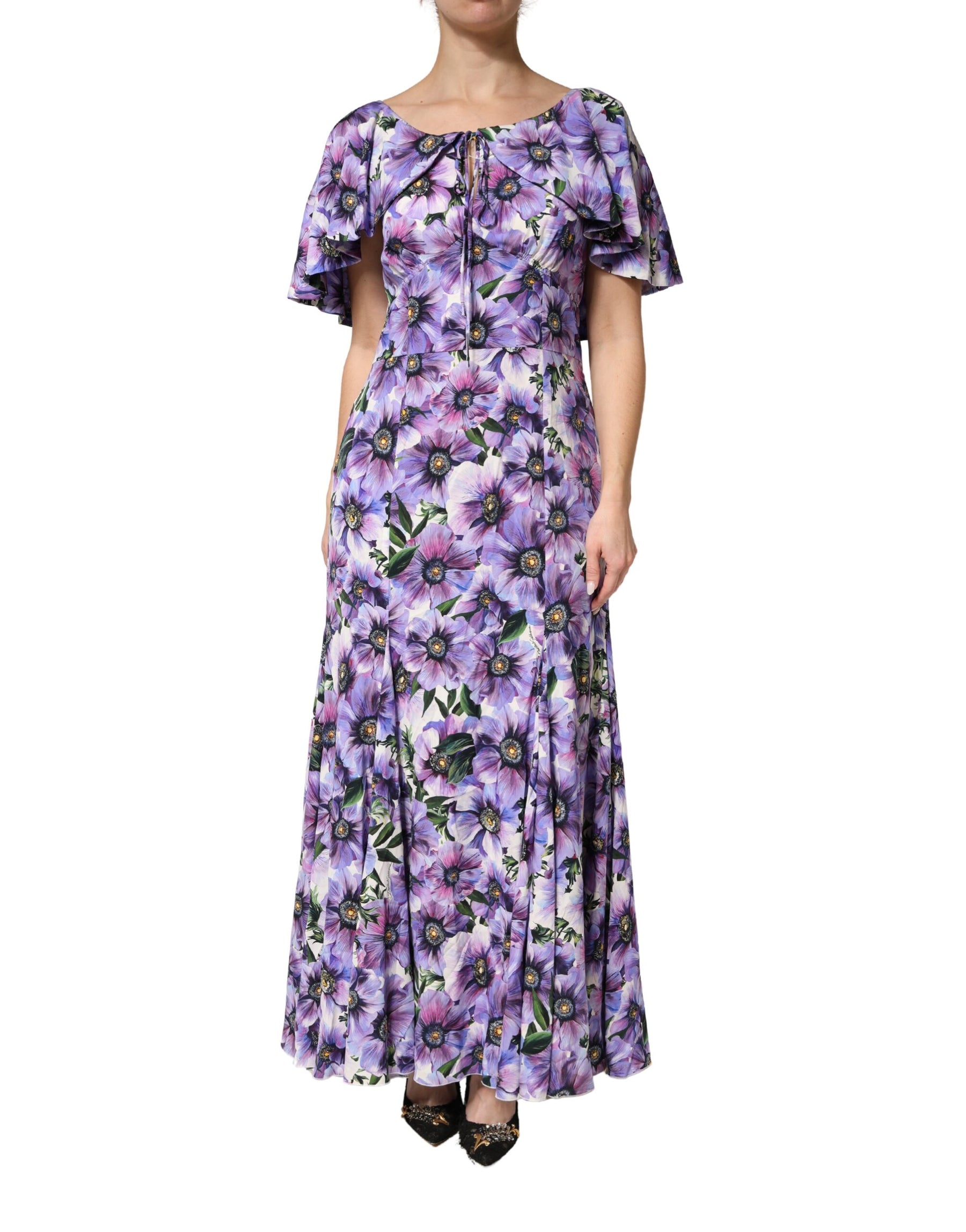 Dolce & Gabbana Purple Floral Silk Stretch Elegant Gown  Dress | Regal Royce