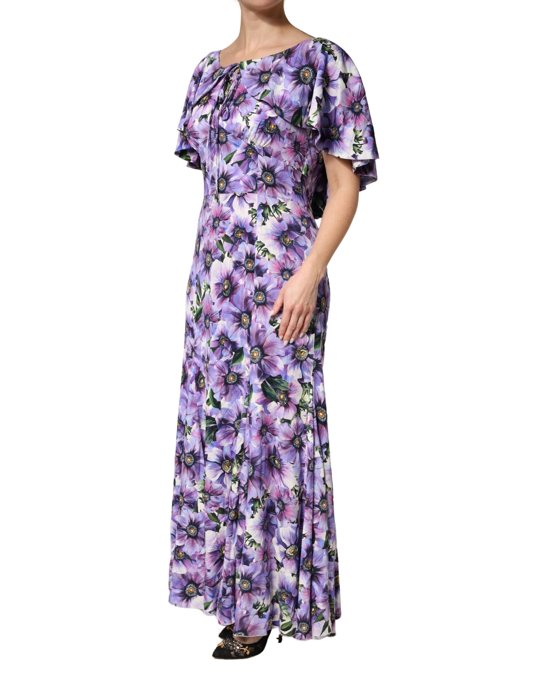 Dolce & Gabbana Purple Floral Silk Stretch Elegant Gown  Dress | Regal Royce