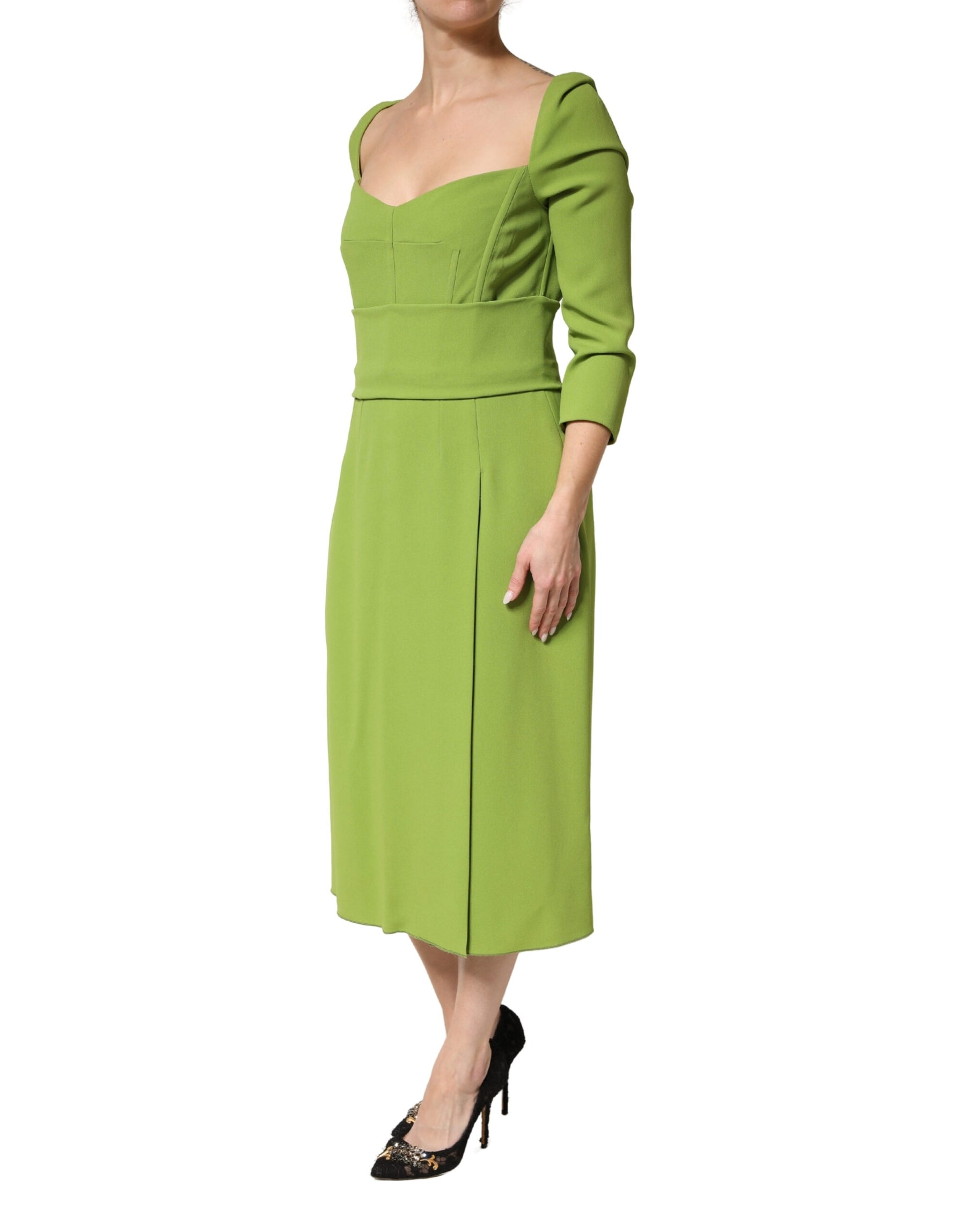 Dolce & Gabbana Green Silk Sweetheart Neckline Midi  Dress | Regal Royce