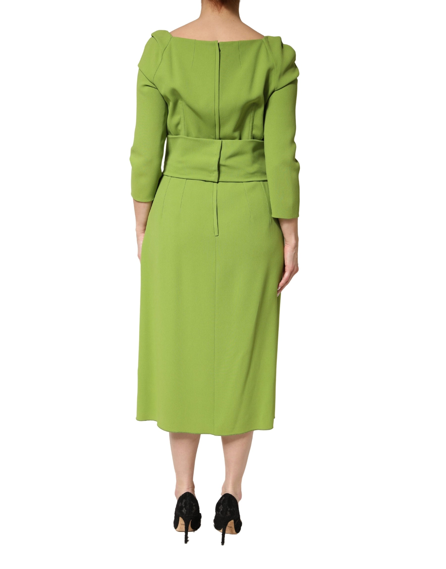 Dolce & Gabbana Green Silk Sweetheart Neckline Midi  Dress | Regal Royce