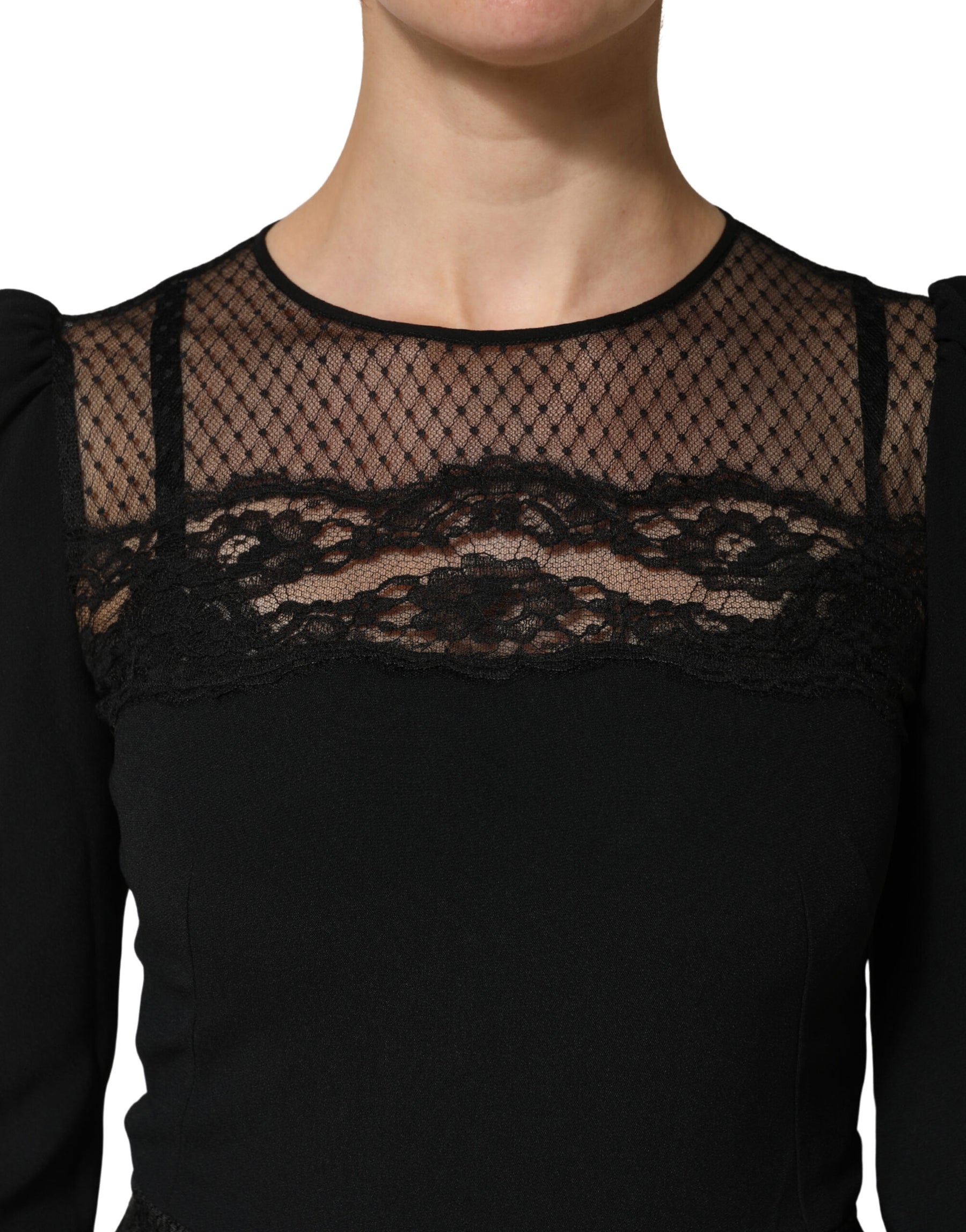Dolce & Gabbana Black Lace Sheer Panel Midi Long Sleeve  Dress | Regal Royce