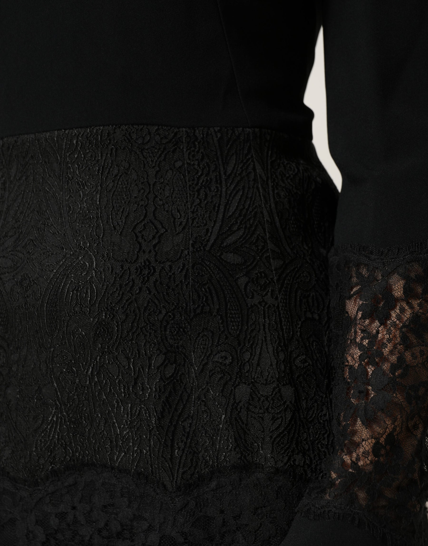 Dolce & Gabbana Black Lace Sheer Panel Midi Long Sleeve  Dress | Regal Royce