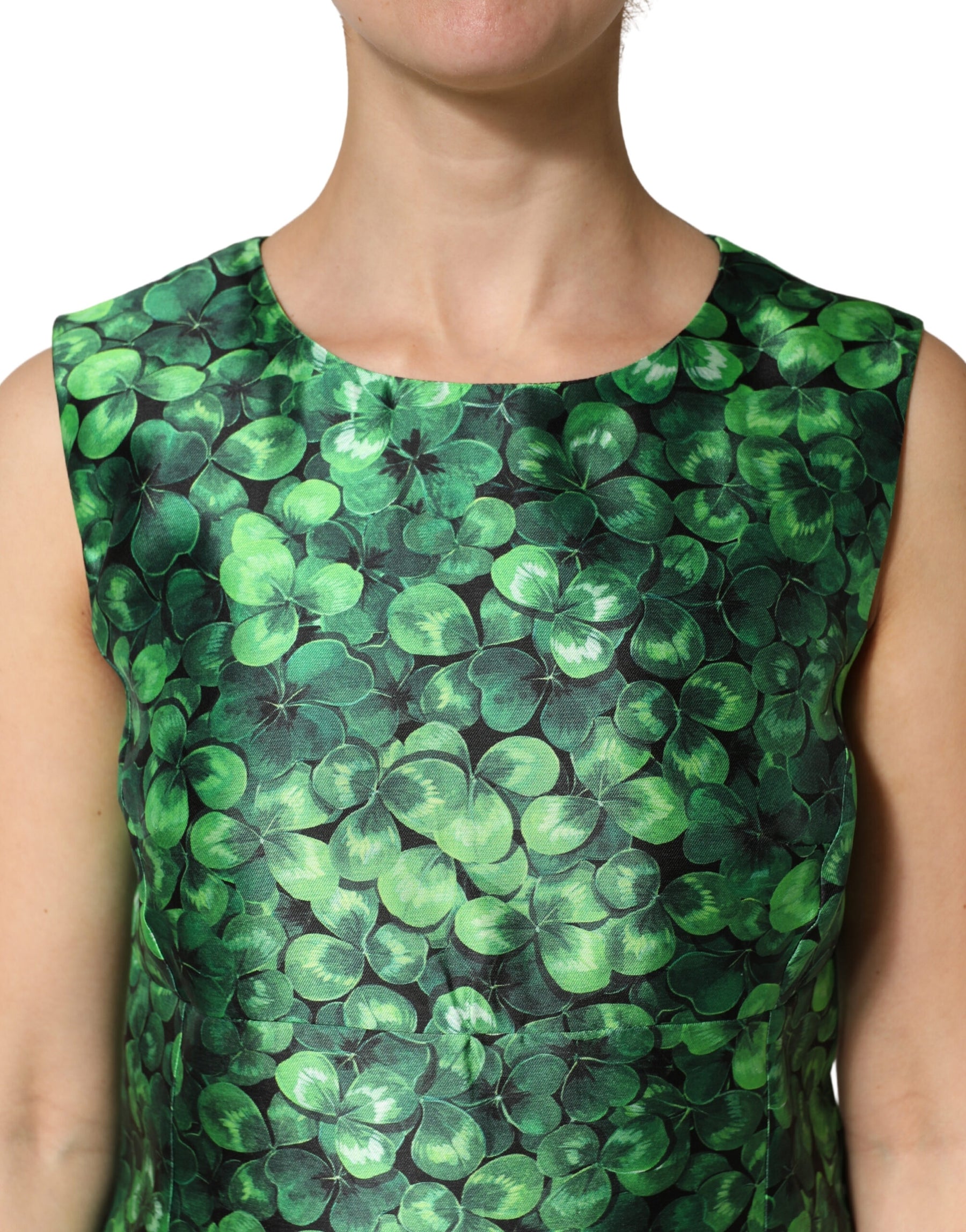 Dolce & Gabbana Green Clover Print Sleeveless A-Line  Dress | Regal Royce